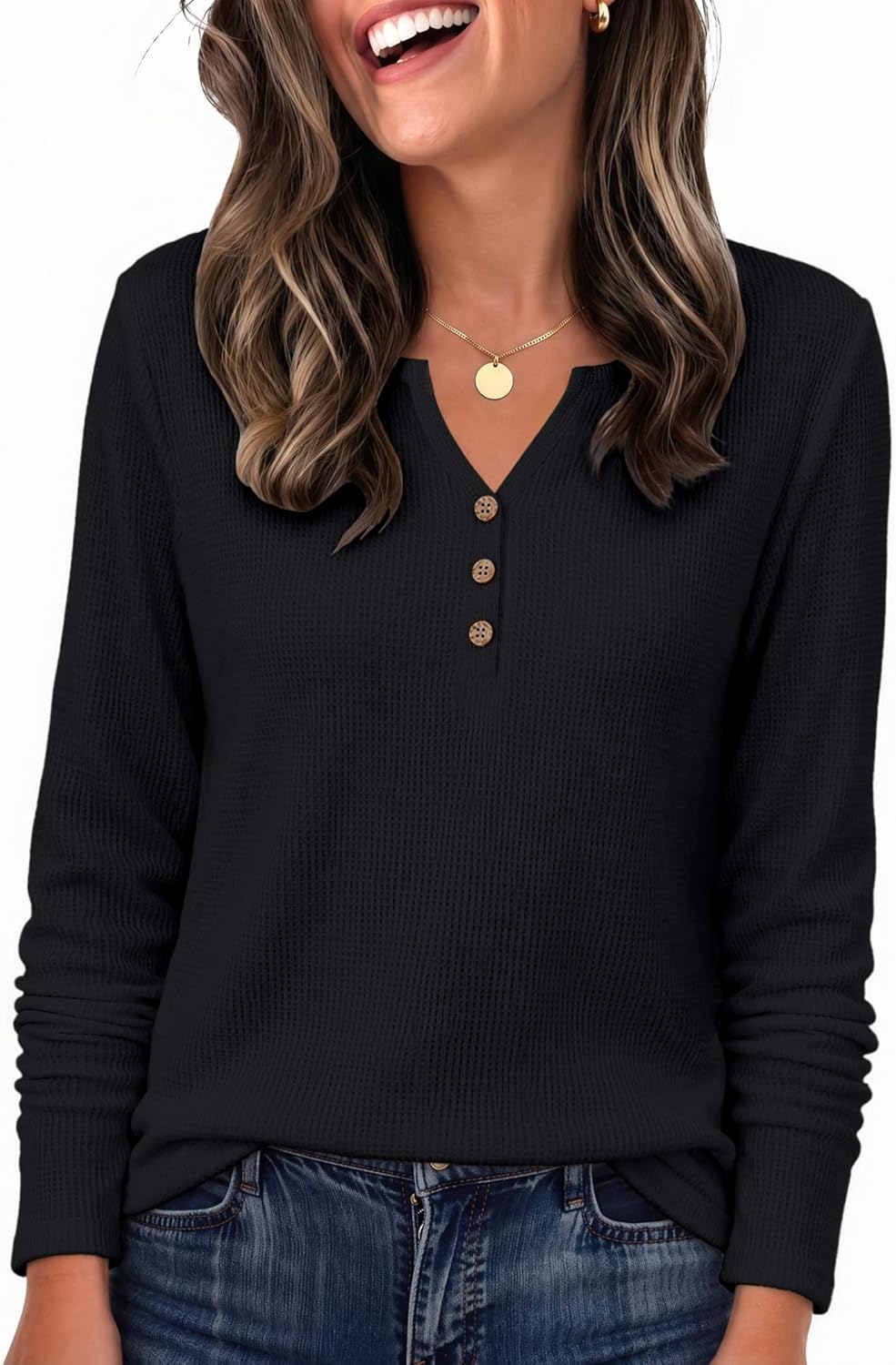 Zeagoo Women’s Long Sleeve Waffle Knit Shirts...