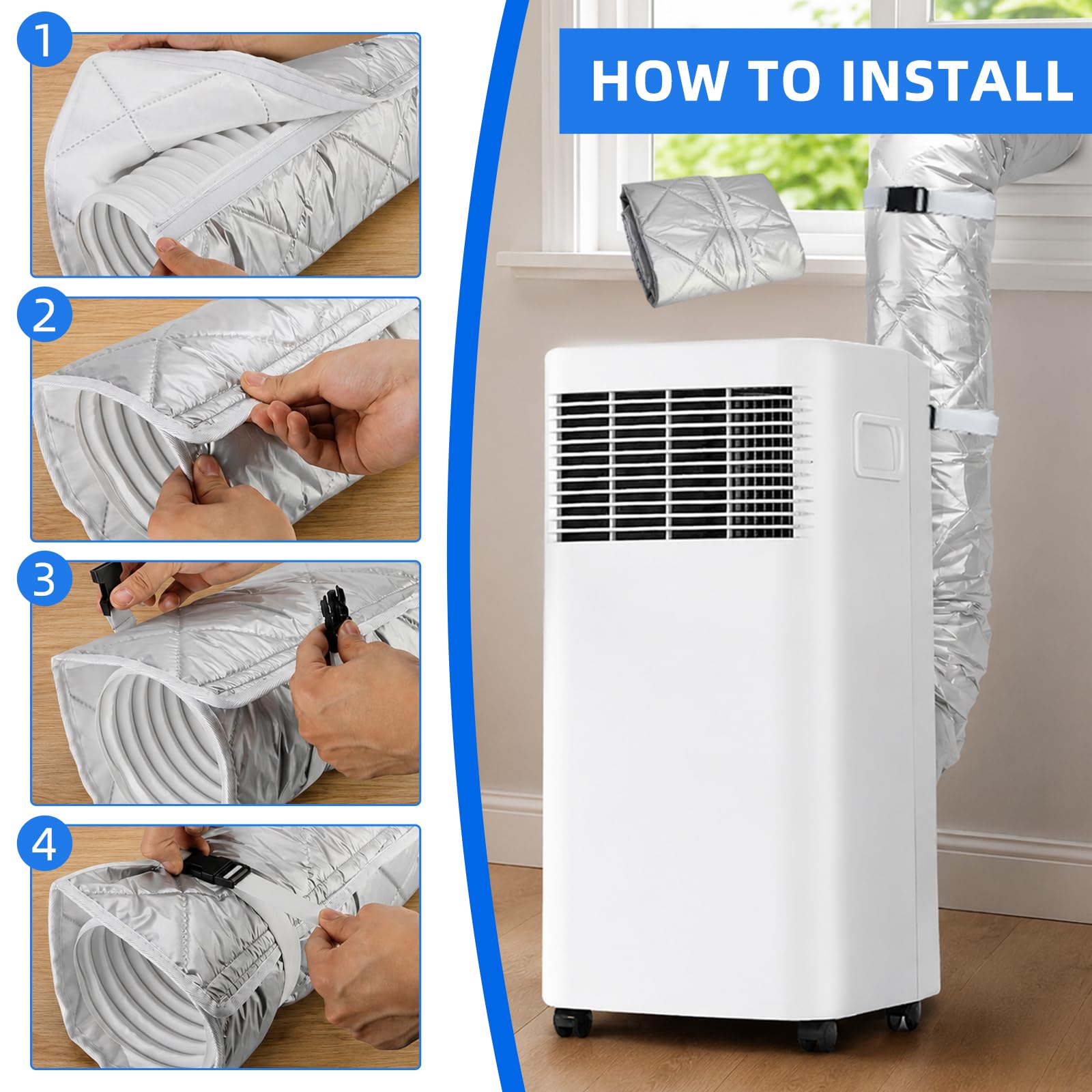Housse de protection pour tuyau de climatisation, 150 x 50 cm, isolation avec 4 tuyaux d'évacuation réglables pour climatiseur de 12,7 cm et 15 cm de diamètre