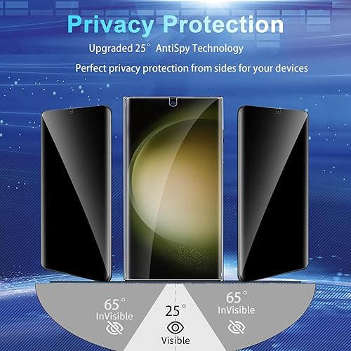 Miniatura 3 de Paquete de 2 + 2 protectores de pantalla de privacidad para Galaxy S23 Ultra, paquete de 2 películas de privacidad de TPU con 2 unidades de vidrio