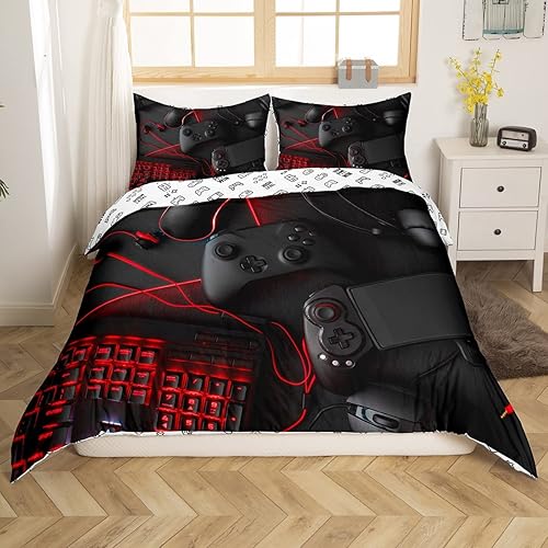 Miniatura 1 de Juego de cama con estampado estilo ciencia ficción de control de videojuegos, para niños, adolescentes y jugadores,1 funda de edredón con cremallera