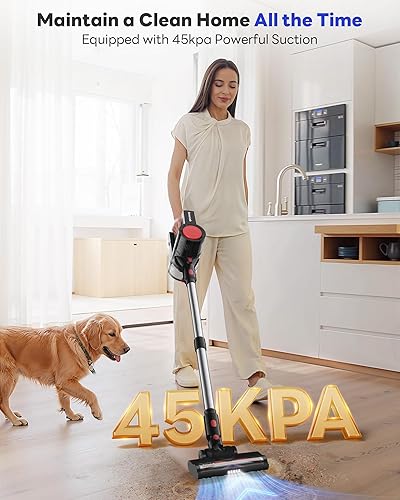 Miniatura 2 de Aspiradora inalámbrica, aspiradora de palo de 45 KPA para el hogar con hasta 40 minutos de tiempo de funcionamiento, aspiradora ligera recargable 6