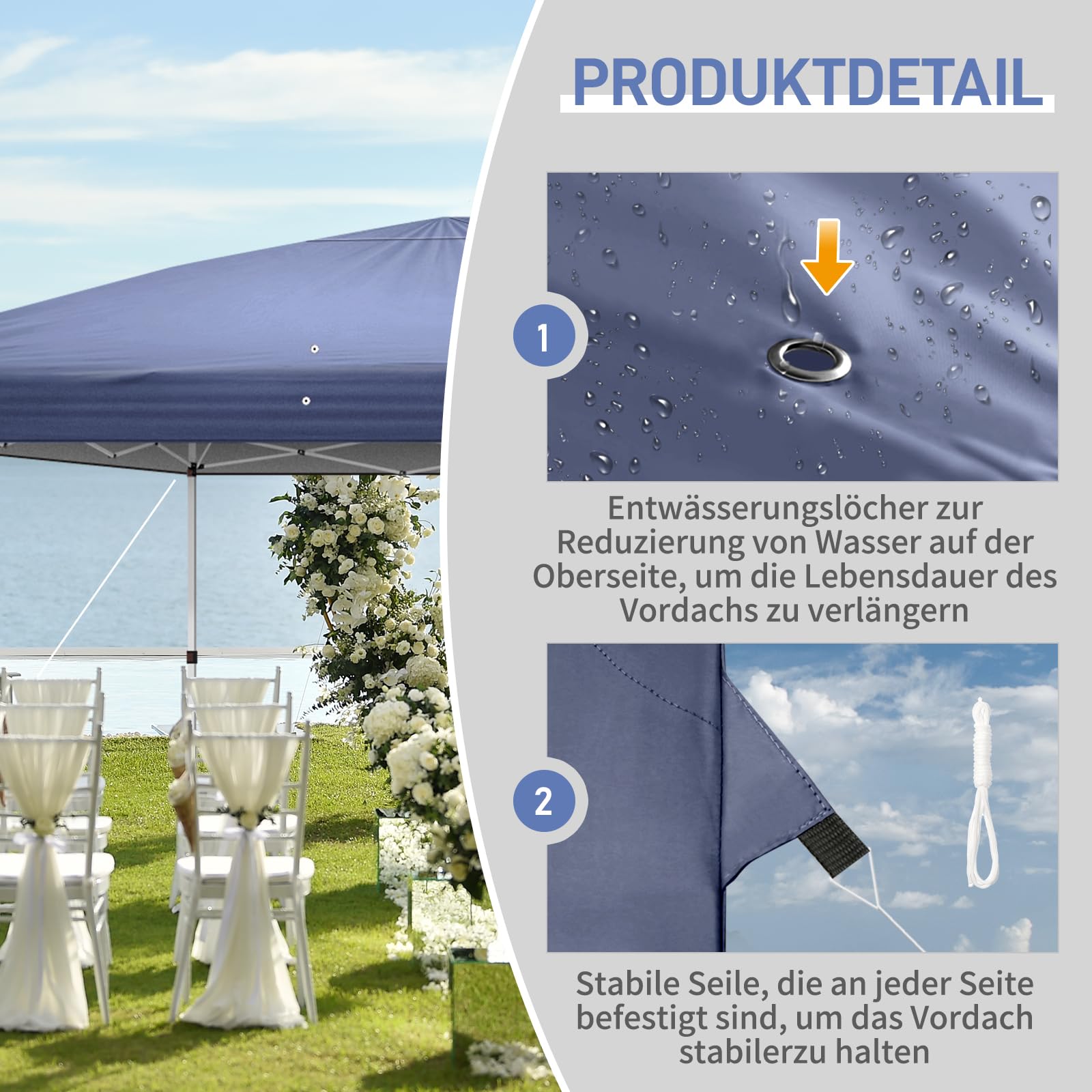 LEADZM - Carpa plegable 3 x 6 m - Impermeable - Protección UV 50+ - Ajustable en altura con 6 mosquiteros - Estable - Ideal para jardín, terraza, camping y uso comercial - Azul