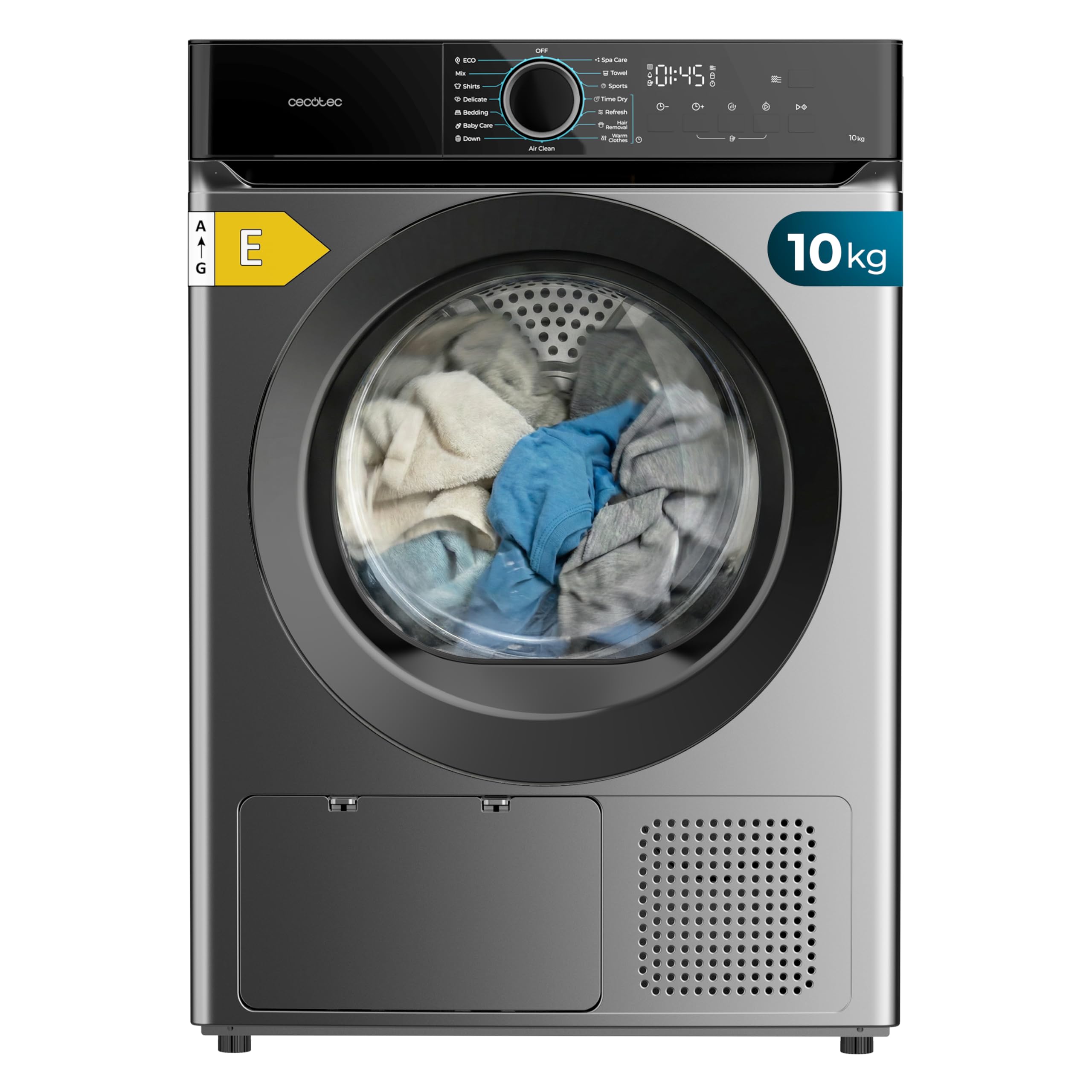 Cecotec Sèche-Linge Pompe à Chaleur 10 kg Bolero Dresscode Dry 10180 Steel 700 W Classe E 15 Programmes SpaCare Anti-Froissage