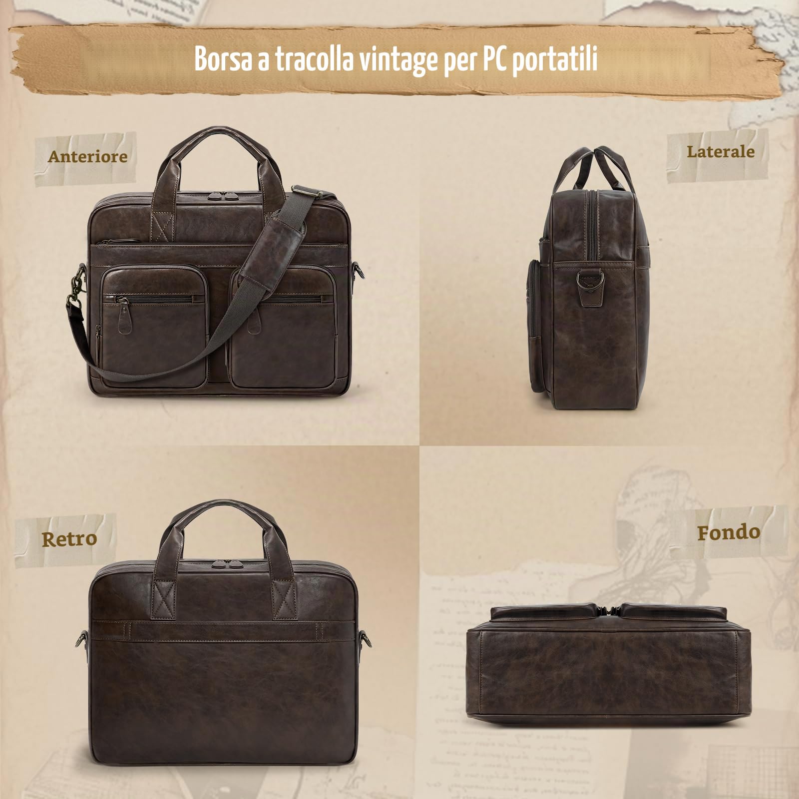 RAINSMORE Borsa Lavoro Uomo Borsa Porta PC 15,6 Pollici Impermeabile Borsa Tracolla Valigetta Documenti Uomo per Università Insegnanti Scuola Ufficio