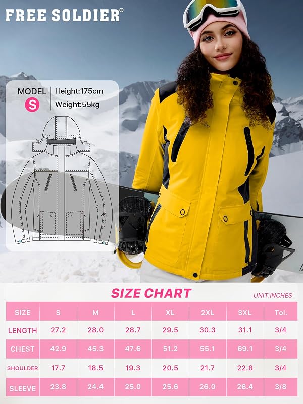 FREE SOLDIER Women's Waterproof Ski Snow Jacket Warm Fleece Lined Winter Rain Jacket with Hood Fully Taped Seams (Ginger Yellow,X-Large) by FREE SOLDIER - Used condition - Image 9
