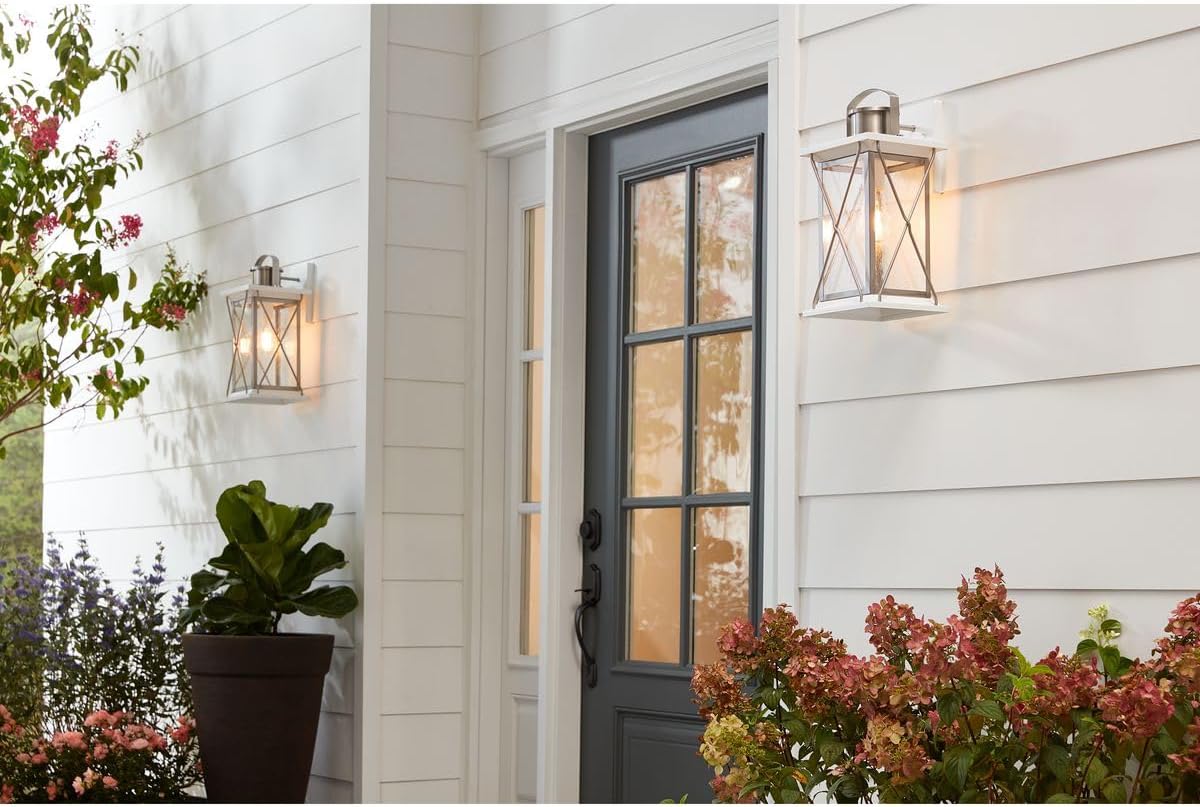 Progress Lighting Barlowe Collection 1-Light Clear Seeded Glass Farmhouse Outdoor Medium Wall Lantern Light Stainless Steel