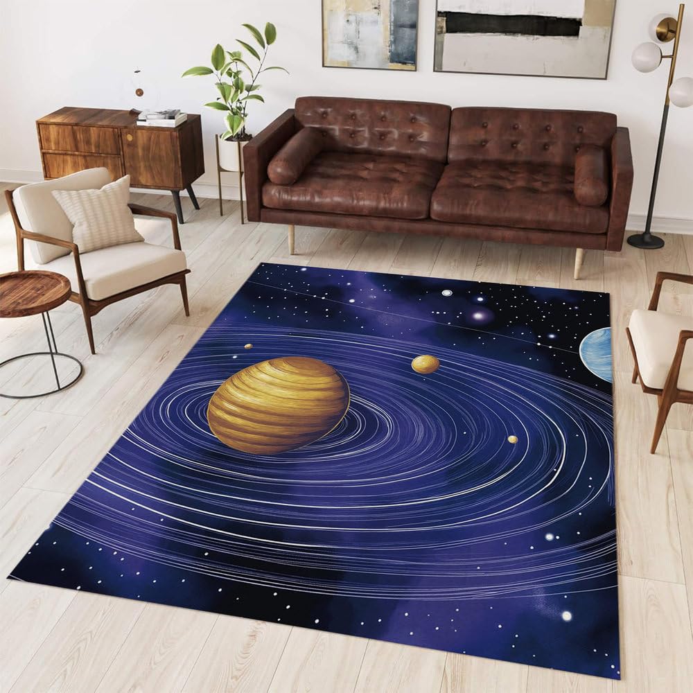 Tapis de sol moderne abstrait bleu 100 x 120 cm lavable pour salon et bureau