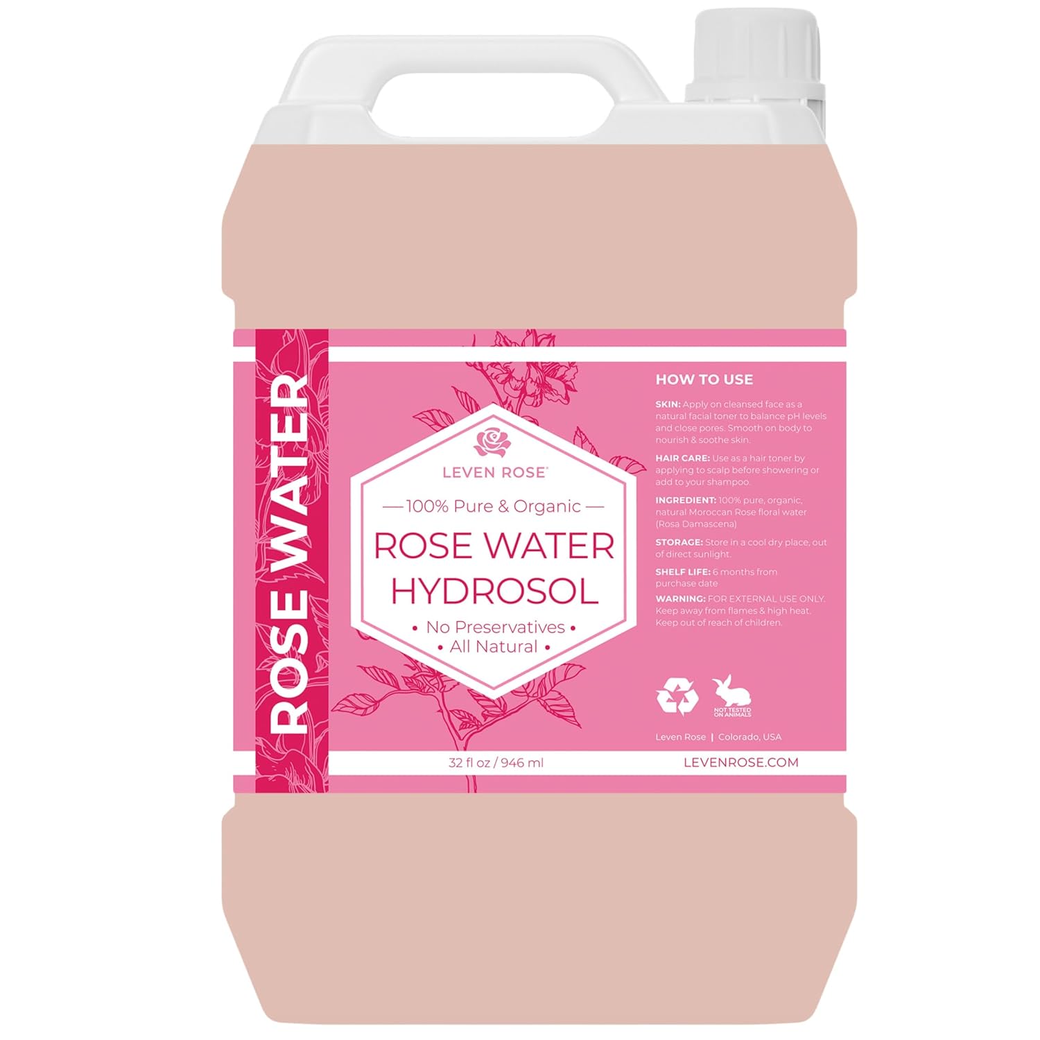 De La Cruz Rose Water and Glycerin for Face - Rosewater Facial Toner and Moisturizer for Skin and Hair 8 fl oz (236 mL) - 12 Bottles
