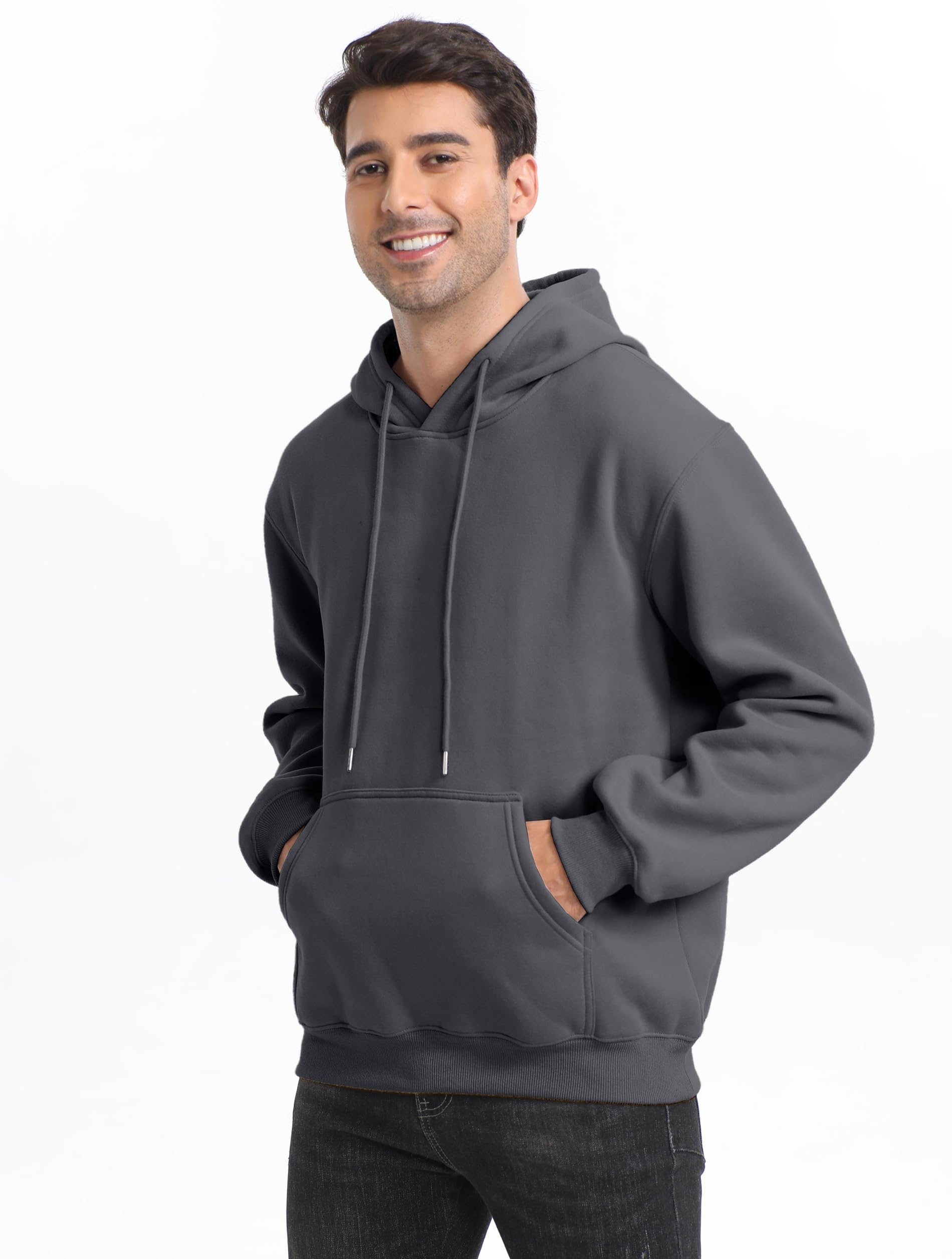 Jhsnjnr Felpa con cappuccio da uomo foderata in pile a maniche lunghe, con tasca, coulisse, tinta unita
