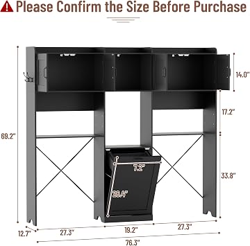 Over The Washer and Dryer Storage Cabinet, Laundry Room Organizer Standing Shelf with Tilt-Out Laundry Hamper Cabinet and Hooks, Space Saving Laundry Room Cabinets
