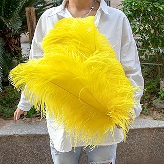 10 plumas de avestruz blancas de 15 a 70 cm, perfectas para fiestas, bodas, decoración del hogar, centros de mesa de plumas naturales, decoraciones artesanales, color amarillo, 30 a 35 cm, 12 a 14 p
