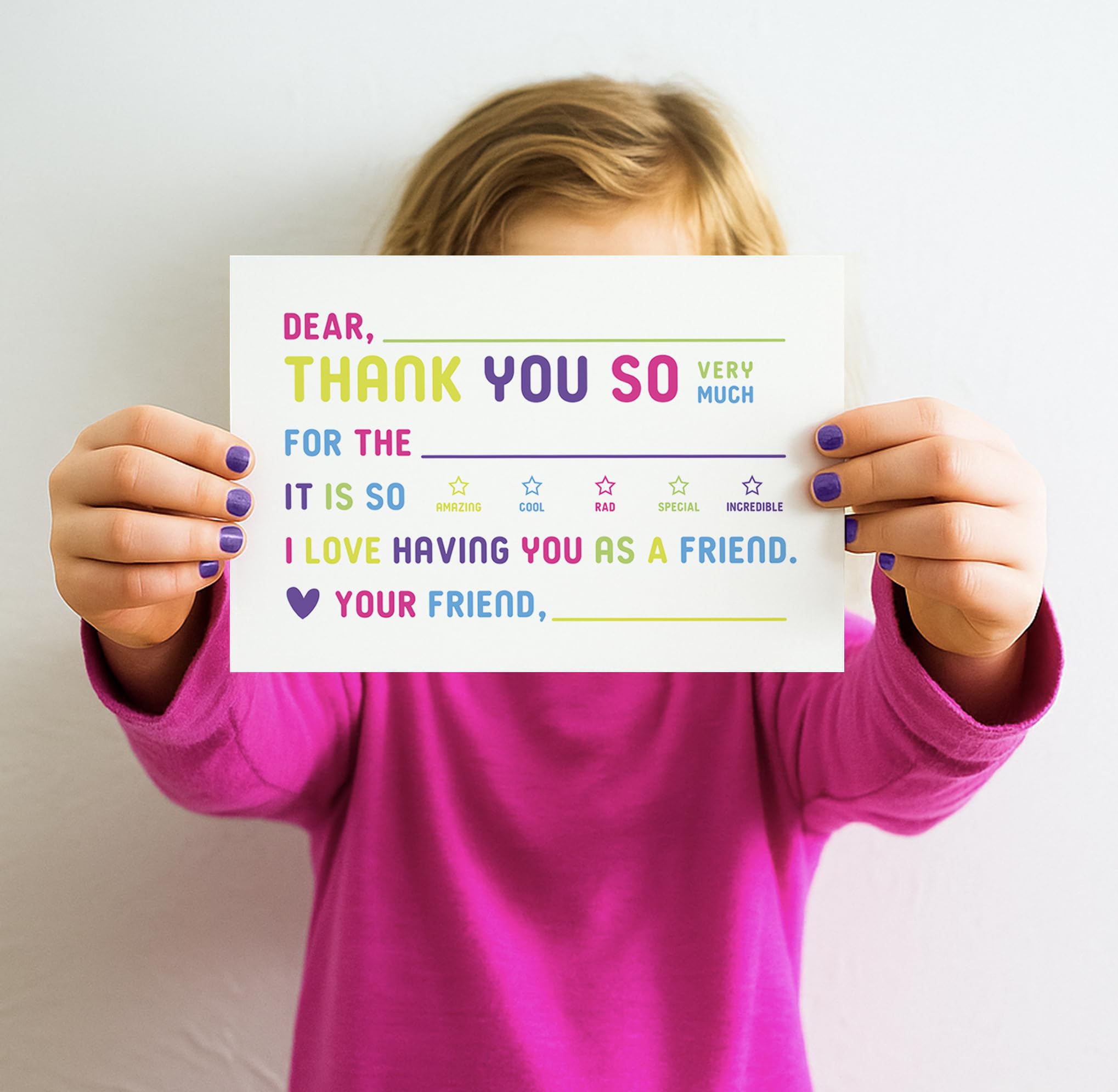 25-Pack Kids Thank You Cards With Envelopes - Fill-in-the-Blank 4x6 Postcards For Birthdays & Holidays