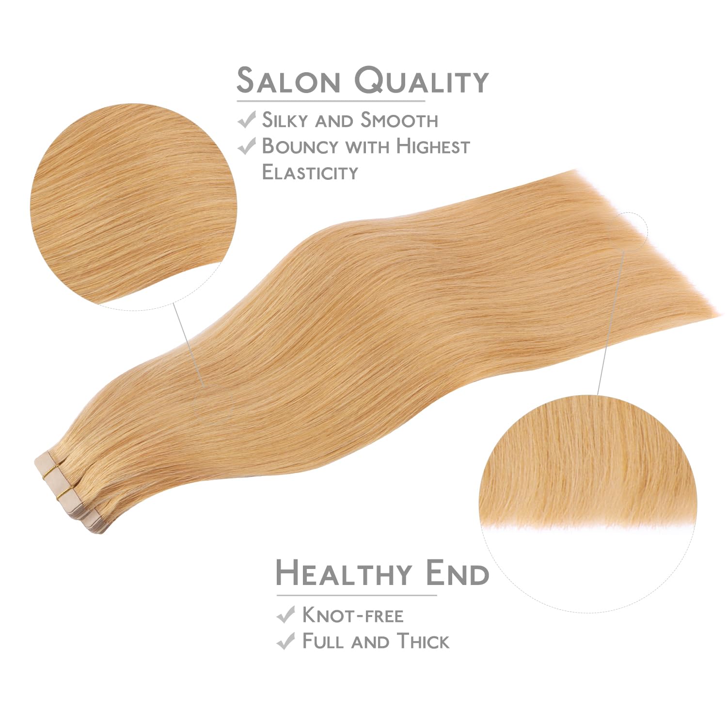 WENNALIFE Tape in Hair Extensions Human Hair, 16inch 40pcs 98 Strawberry Blonde Real Human Hair Tape Extensions - Image 4
