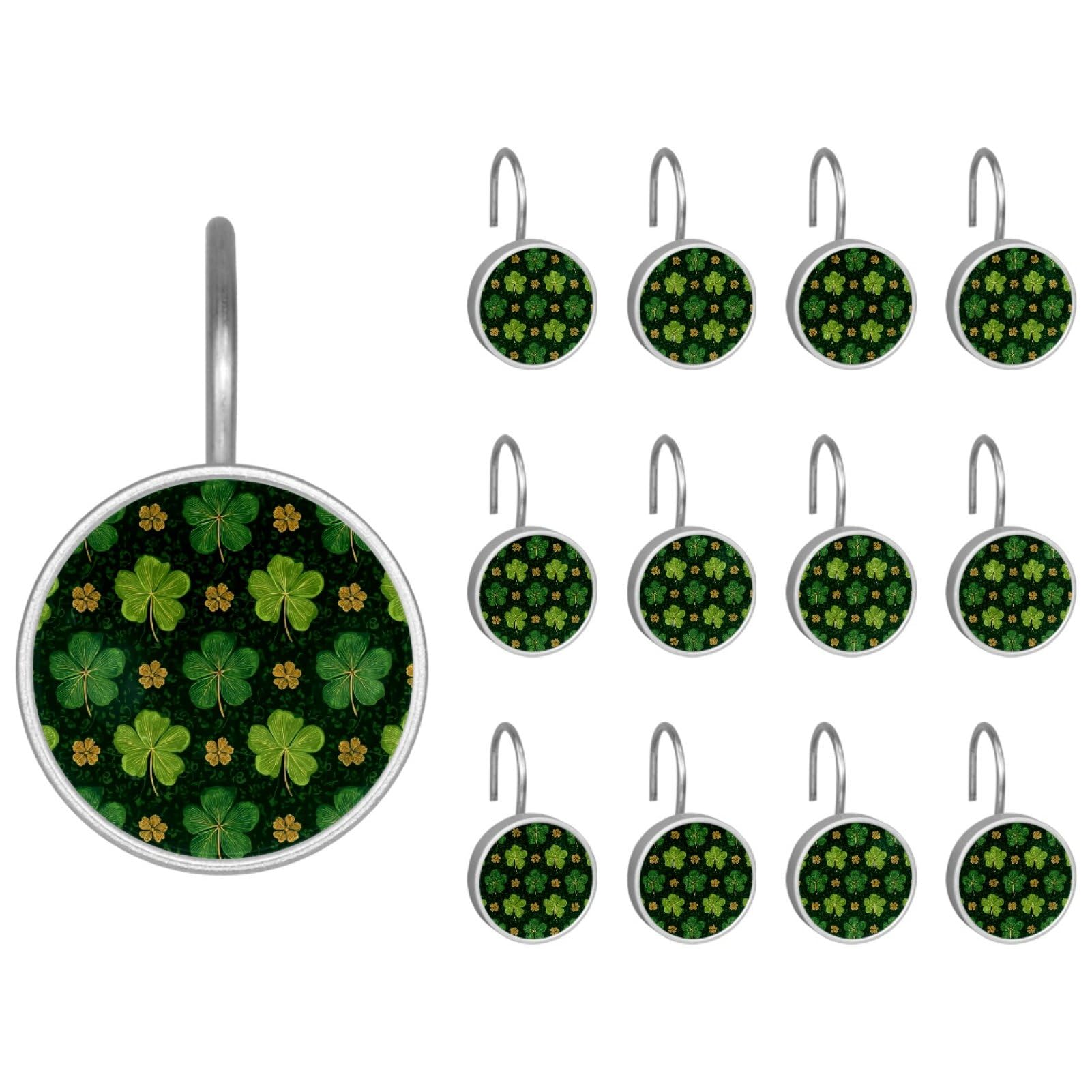 Happy St. Patrick's Day Decorative Shower Curtain Hooks Rings, Shower Hooks for Bathroom Shower Rods Curtains, 12pcs Shower Curtain Hooks
