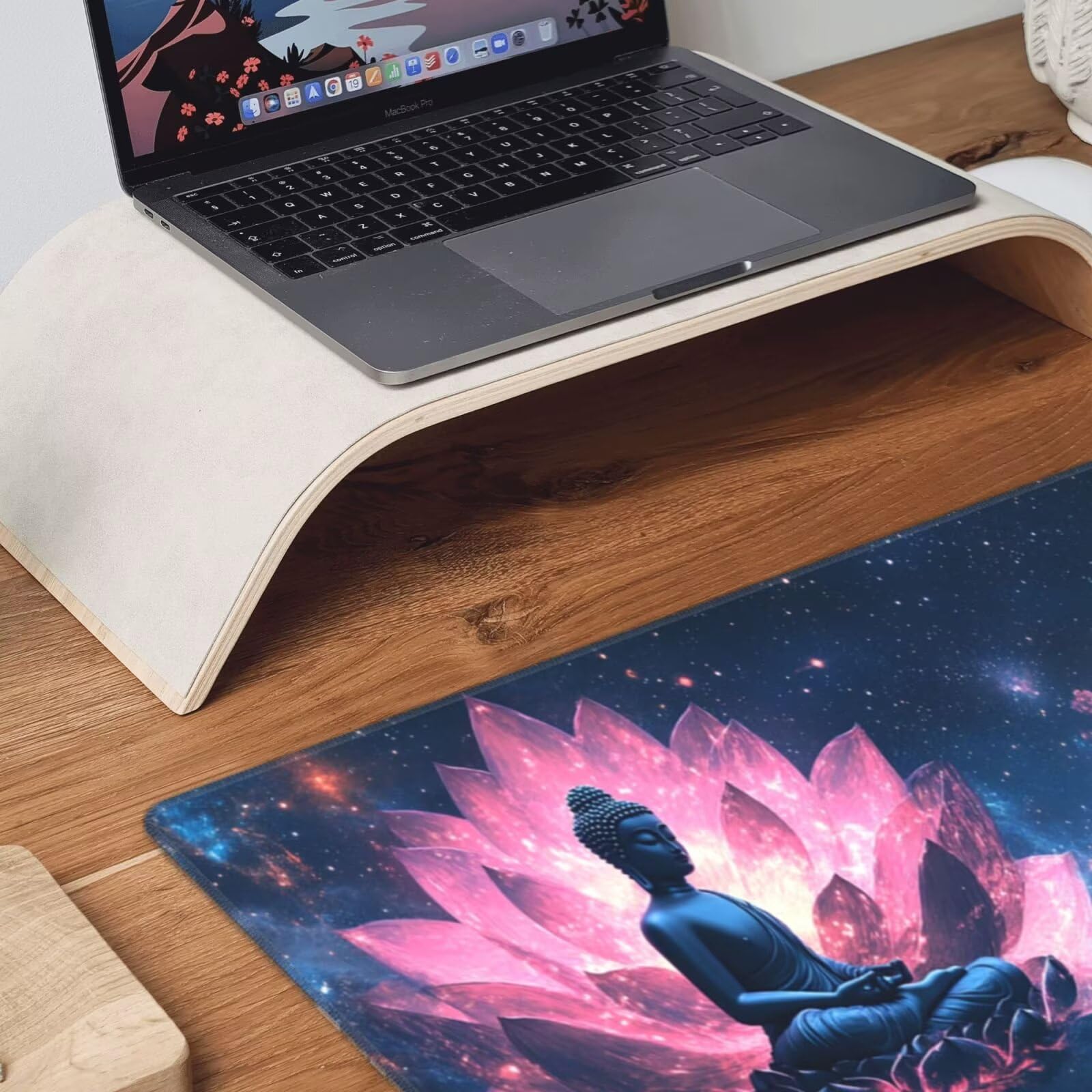 Podkładka pod mysz lotos XXL Budda mata na biurko 1600 x 800 x 3 mm zmywalna podkładka do gier na laptopa, z antypoślizgową gumową podstawą, do graczy, PC, pracowników biurowych Y575