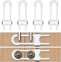 LLOOC 4-Pack U-Shaped Child Proof Cabinet Locks - Adjustable Baby Safety Locks for Cabinets & Drawers (White)