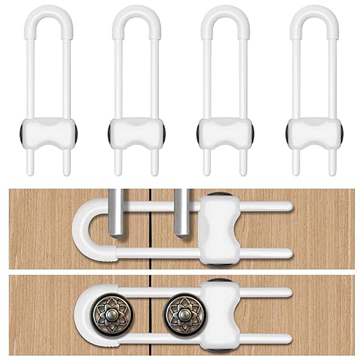 Cabinet Locks for Babies,Child Proof Cabinet Locks,4 Pack U-Shaped Baby Proofing Cabinets,Child Locks for Cabinets and Drawers,Child Safety Cabinet Locks with Adjustable(White)