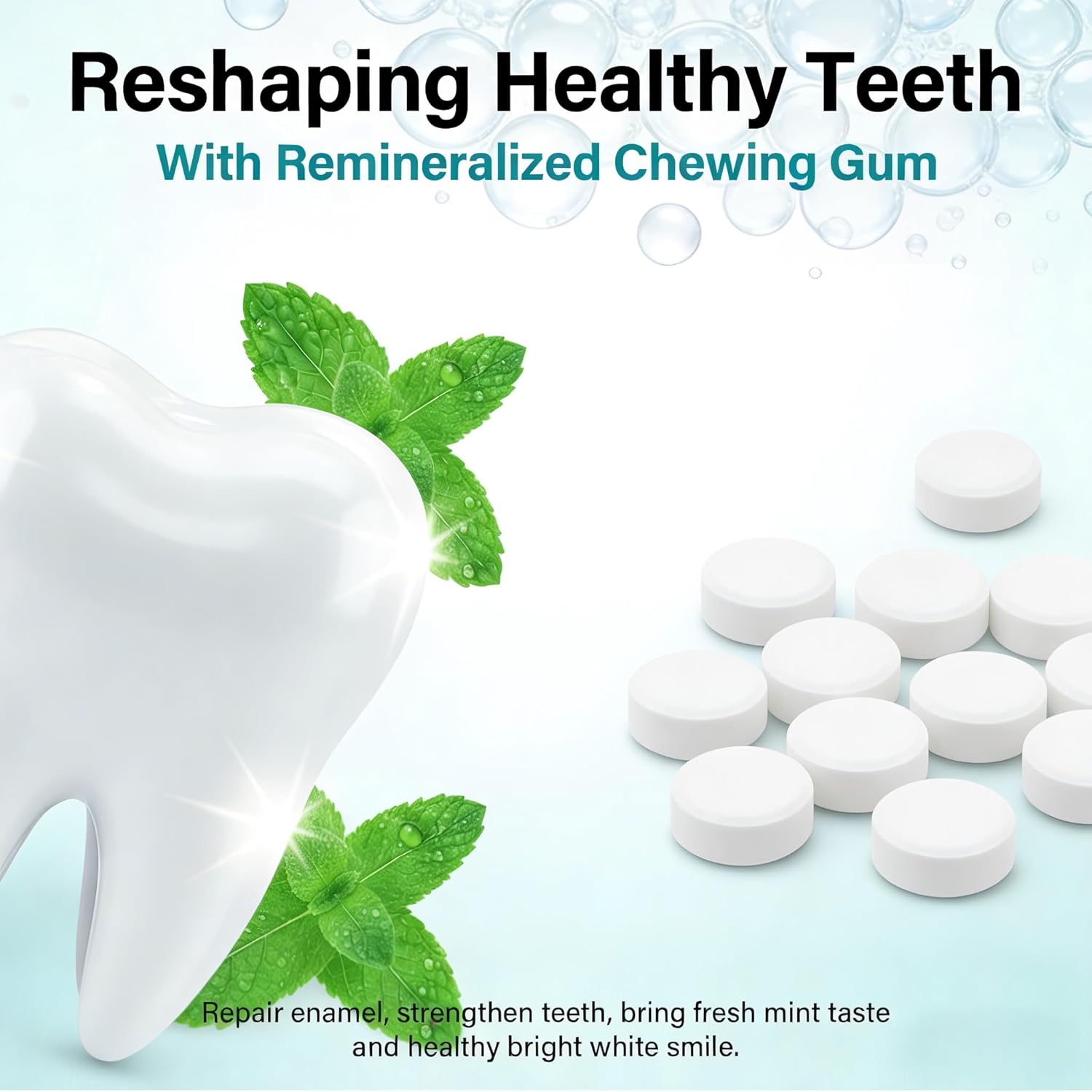 Remineralizing Gum Hydroxyapatite, 120 Count Hydroxyapatite Gum for Teeth, Enamel Repair & Fresh Breath, Sugar Free Enamel Strengthening & Remineralization Tablets