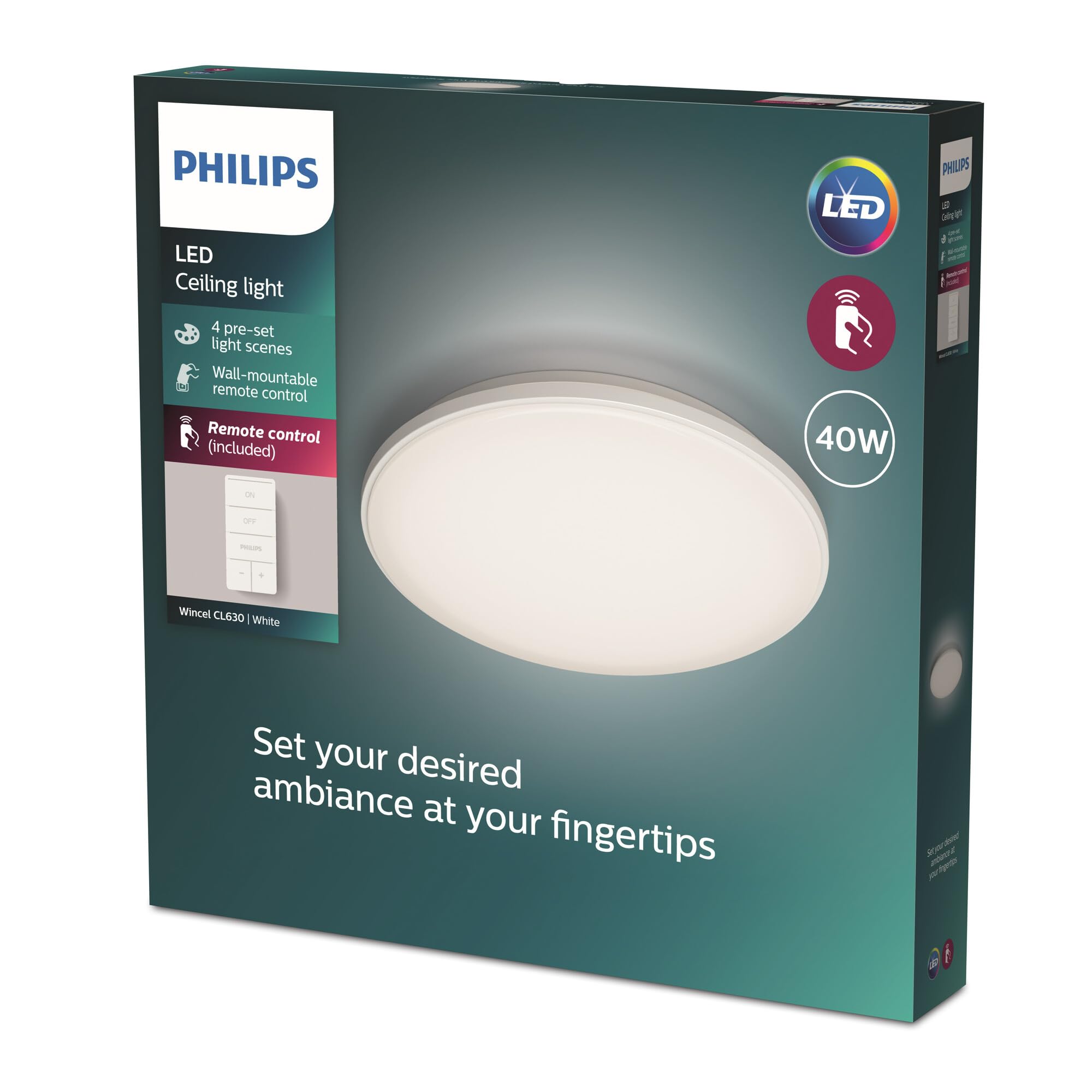 Philips LED Wincel, Plafoniera Rotonda, Luce Bianca da Calda a Fredda, Dimmerabile, 40W, Bianco