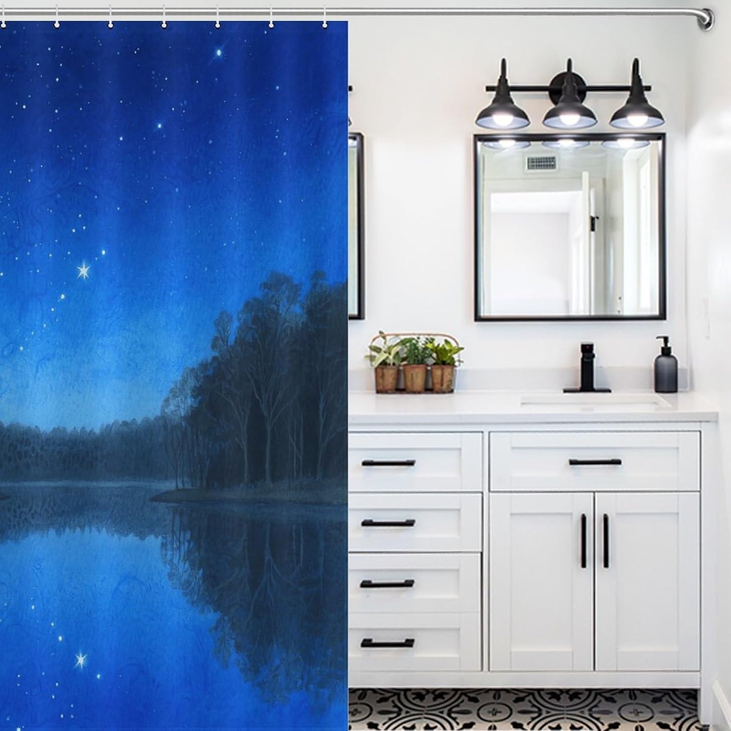 Shower Curtains Fabric Shower Curtain Liner Liner Showers Curtain Lake Under The Starry Sky Showers Curtin Opaque for Privacy Protection Water Splash Protection High Aesthetics