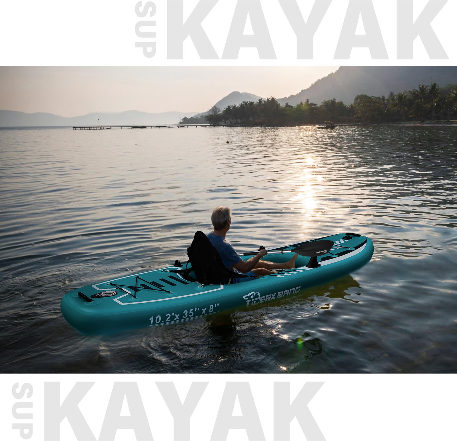 TIGERXBANG Kayak Gonflable Avec Siège Amovible, Kit Complet : Pompe, Aviron Aluminium, Sac à Dos, Pour Pêche Et Excursions