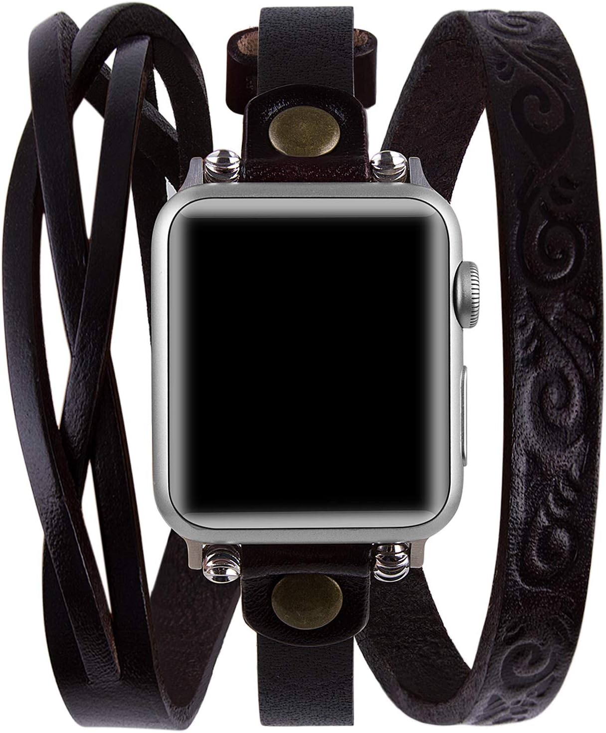 VIKOROS Leather Wrap Band Compatible with Apple Watch 38/40/41/42/44/45/49mm Iwatch Series 8/7/6/5/4/3 Womens Bracelet Strap