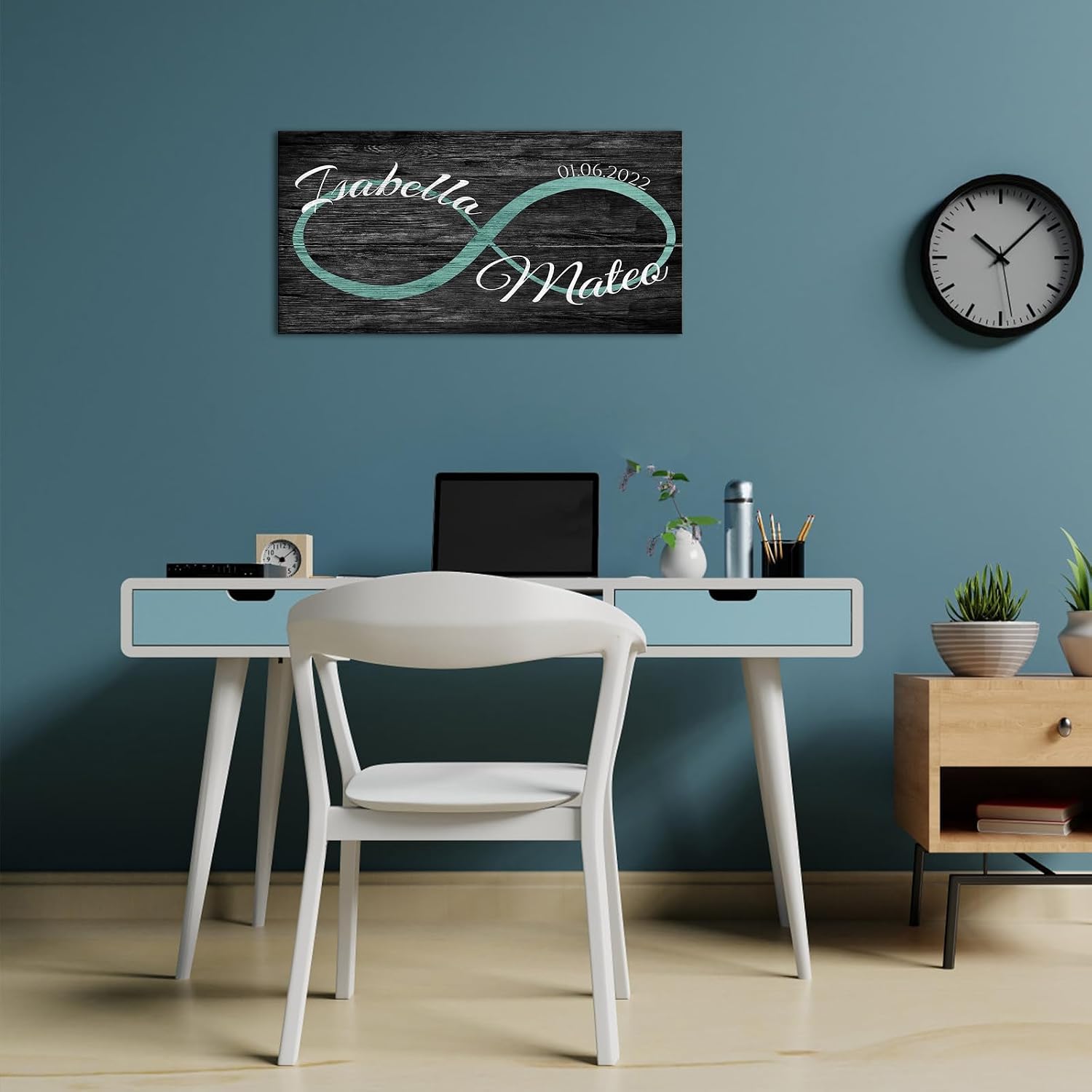 iLOOKLiKE Personalized Couple'S Names and Special Date on Infinity Sign Canvas Wall Art Custom Romantic Infinity Pictures Painting Home Decor for Him Her Wife Husband Wedding Newlywed Engagement
