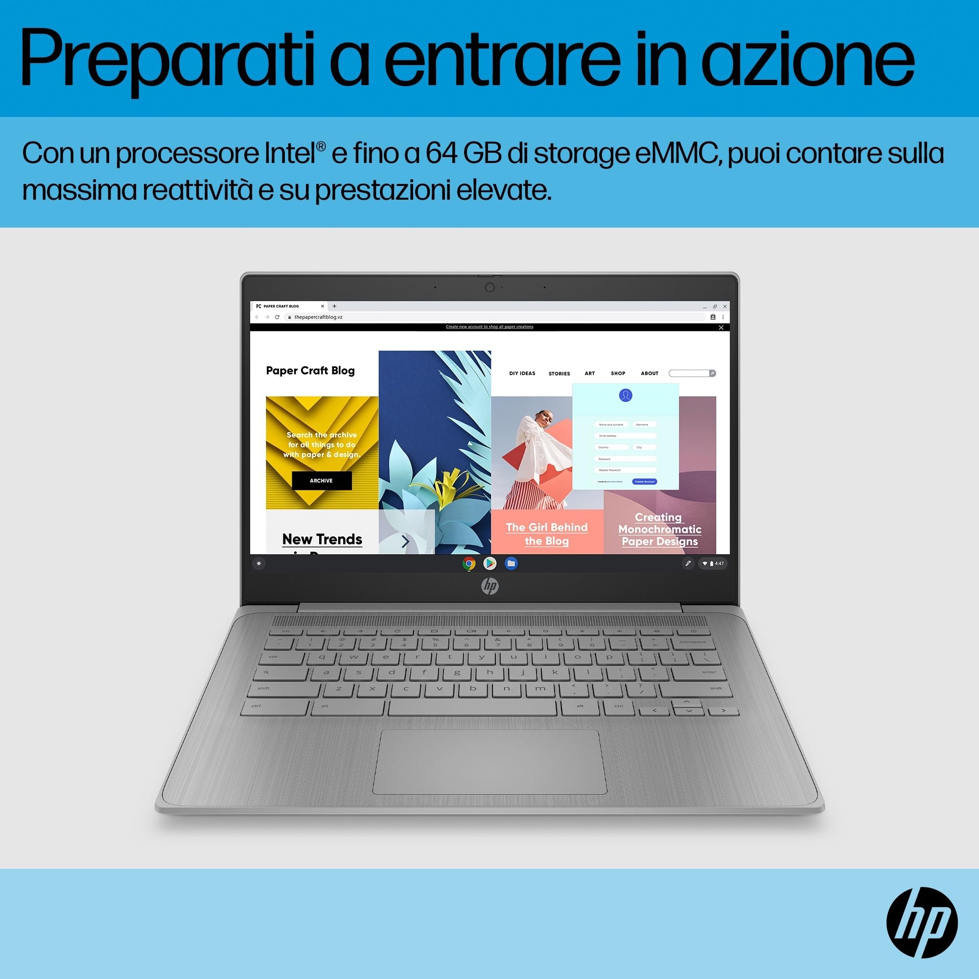 HP Chromebook 14a-ne1000sl Notebook, Intel Celeron N4500, 4GB RAM, 64GB eMMC, Display 14" HD Antiriflesso SVA, Intel UHD Graphics, ChromeOS, Grigio