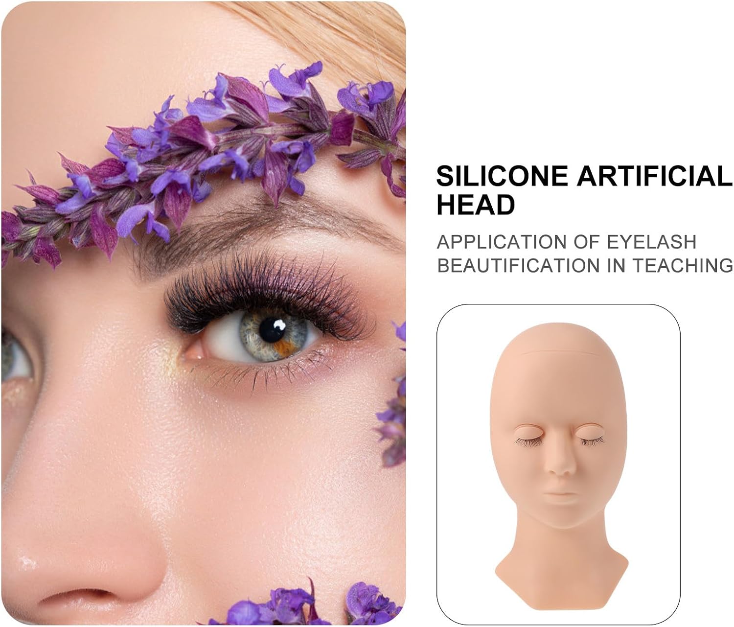 Eyelash Extension Practice Mannequin Head Mold, Detachable Silicone Display Head for Eyelash Training and Grafting, Pink Salon Training Tool for Beginners