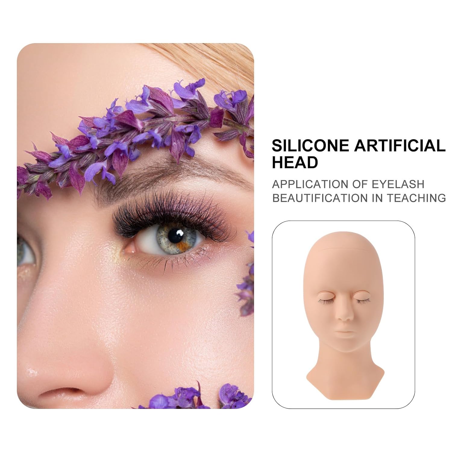 VICASKY Eyelash Practice Mold Silicone Mannequin Head with Detachable Eyes for Lash Extension Training and Makeup Practice, Rose Training Head Model for Cosmetic Specialists