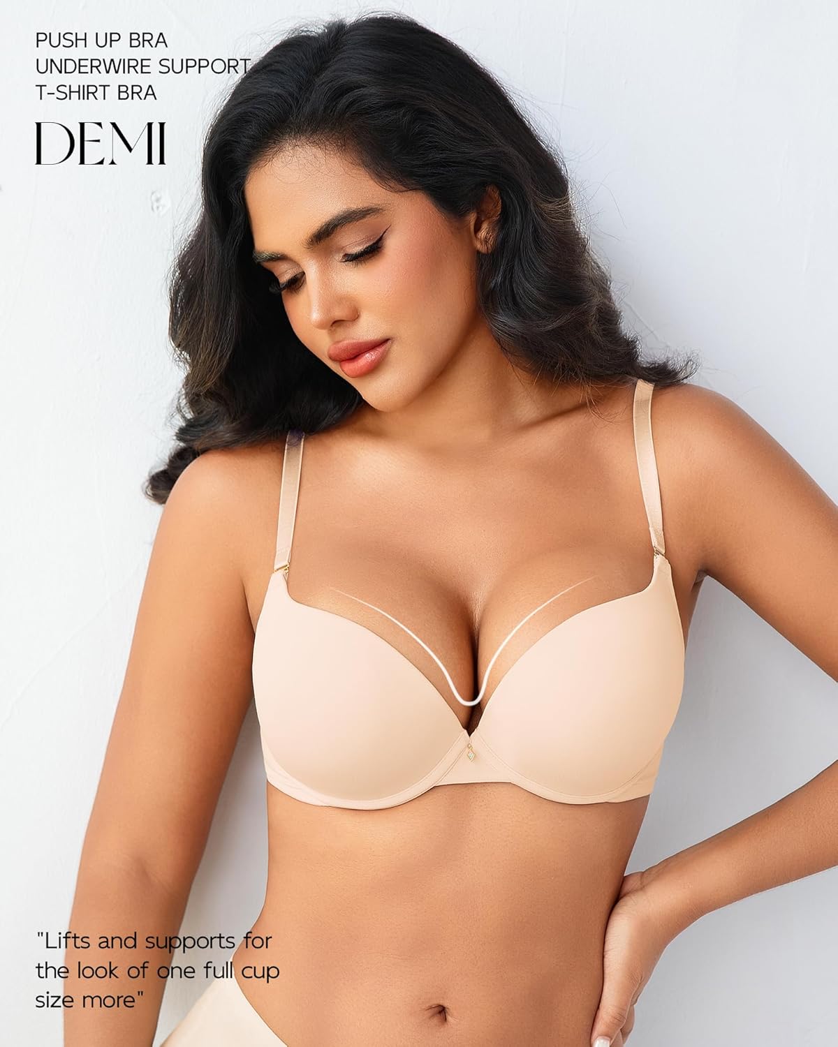 Push Up Bras for Women Padded Add Cup Size Sexy Plunge Demi Bra Underwire - Image 3