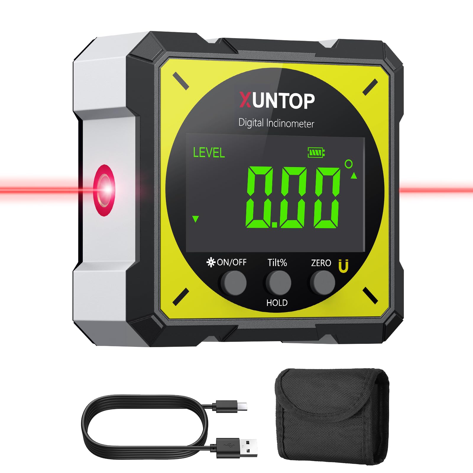 XUNTOP Digital Angle Finder with Dual Laser, 4x90°Magnetic Angle Gauge