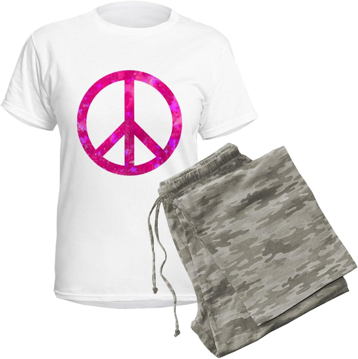 CafePress Distressed Pink Peace Sign Women's Light Pajamas Women's Novelty Cotton Pajama Set, Comfortable PJ Sleepwear