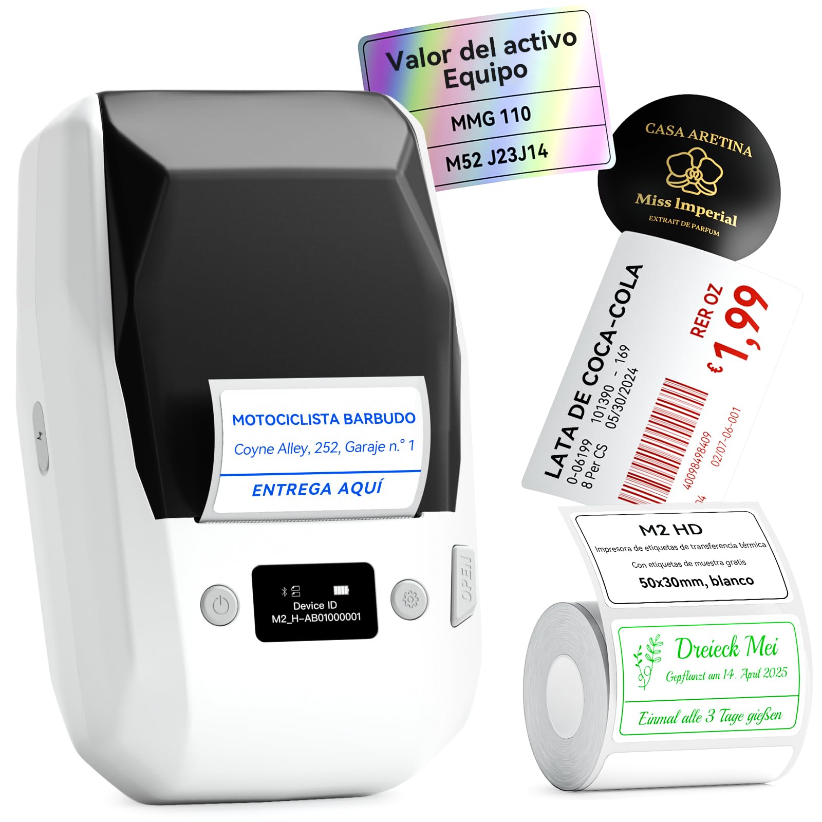 NIIMBOT M2 Stampante per etichette Trasferimento Termico, 300DPI(Bianco) | Etichettatrice Colore autoadesivo per Ufficio, Piccola Impresa, Giardino, Compatibile con Cellulari e PC