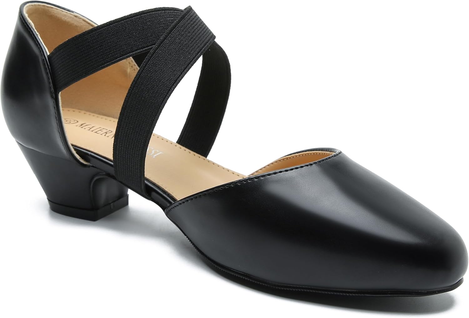 Women's Low Chunky Heel Pumps Elastic Crisscross Strap Pull On Dress Dance Shoes - Image 6