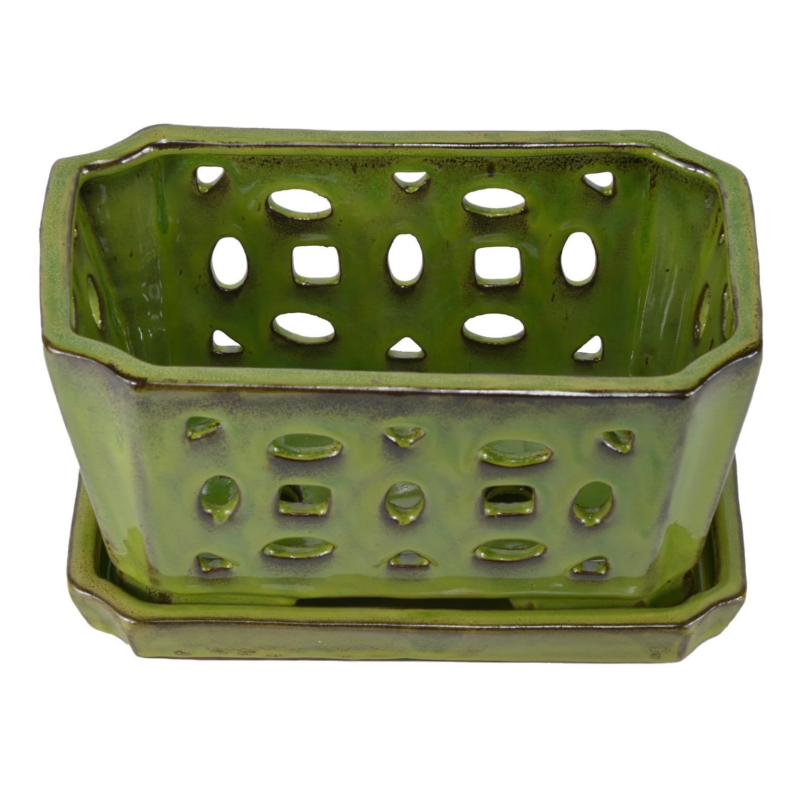 W&W Orchid Pot with Holes, Garden Pot for Orchid, Plant and Flower Pots Indoor Outdoor, Yellow Green Mix, 9 * 6 * 5 Inches
