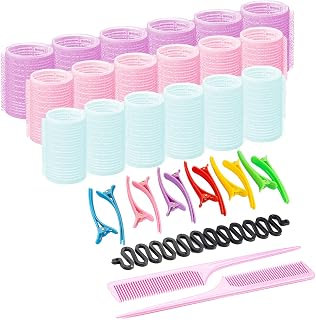 Bellucci 33 Pieces Hair Rollers Set-Self Grip Curler Rollers- 18 Pieces Rollers of 3 Different Sizes Which Includes 44mm, 30mm and 22mm-12 Pieces Duckbill Sectioning Clips-2 Combs and a Braid