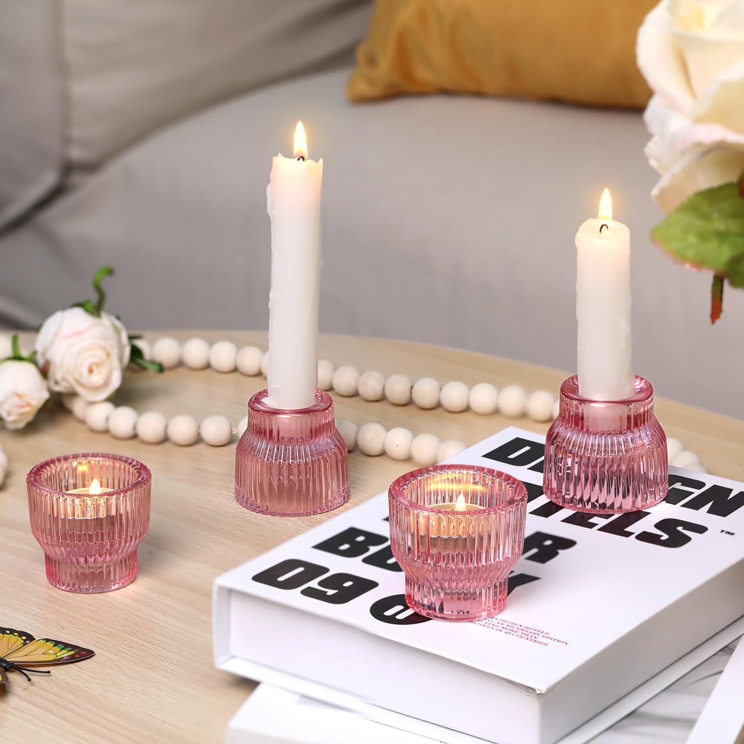12 portacandele conici rosa, portacandele in vetro, portacandele per lumini, centrotavola per matrimoni, decorazioni da tavola, portacandele votivi per feste e decorazioni per la casa