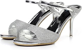 [PEONYPOP] ピオニーポップ キラキラ メタリック オープントゥ 9cm ピンヒール ミュール サンダル レディース