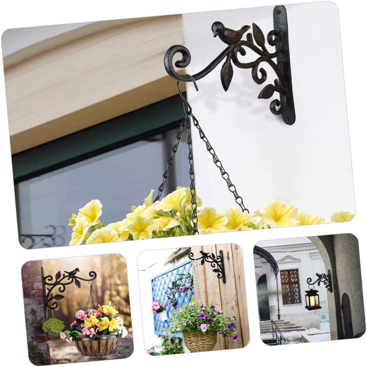 Toyvian 2pcs Black Wall Hanging Flower Basket Bracket for Plant Hanger Outdoor Decor