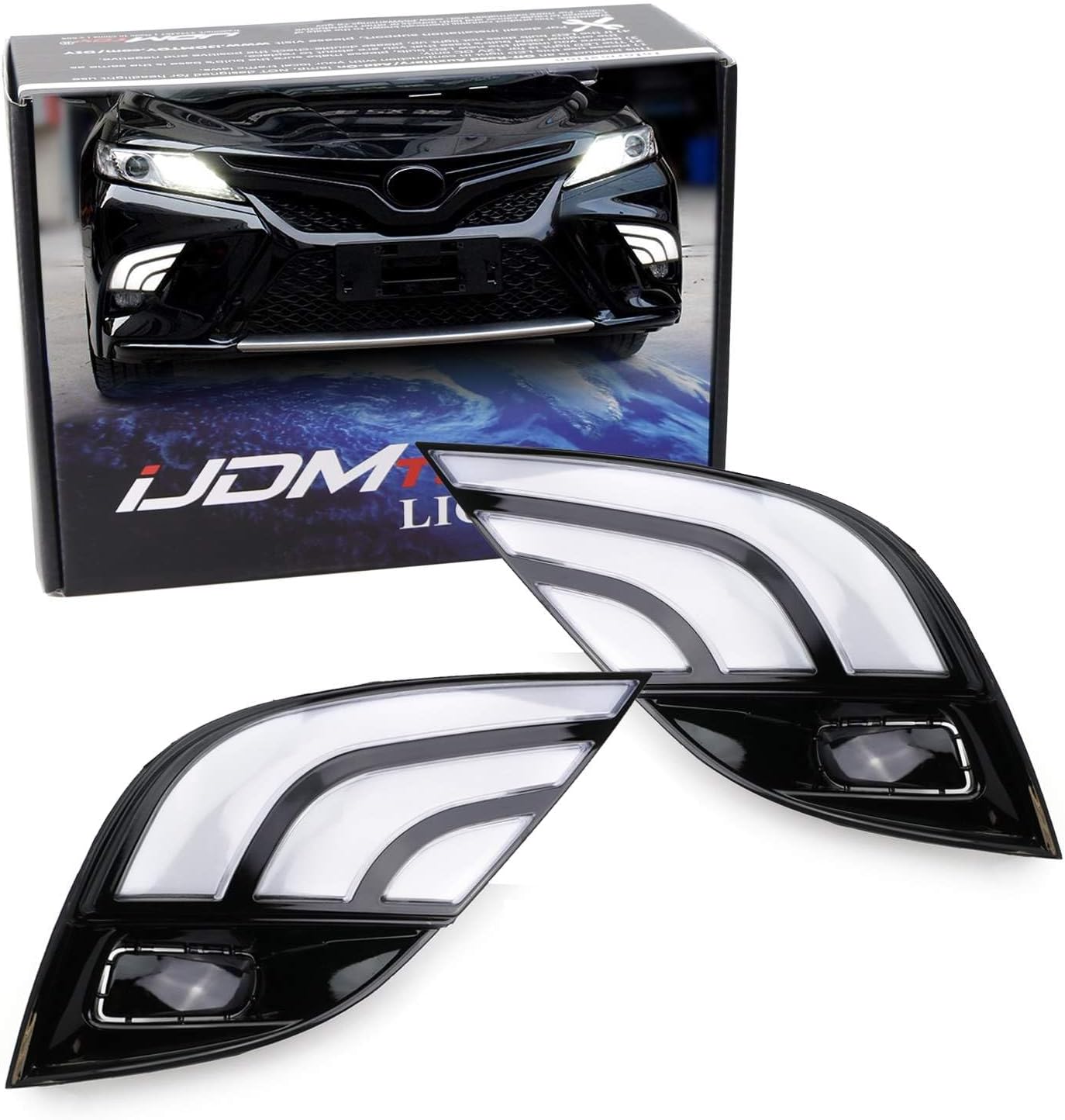 iJDMTOY Switchback LED Daytime Running Lights Assy Compatible with 2018-2020 Toyota Camry SE XSE TRD Trims, JDM Style White/Amber DRLs w/Sequential Flash Turn Signal Feature