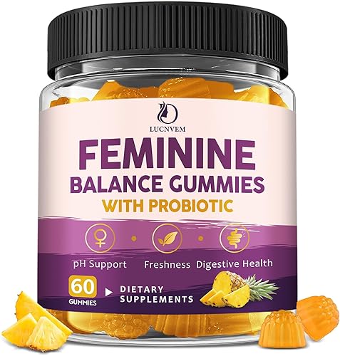 Feminine Balance - Gomitas probióticas para mujeres, apoyan el equilibrio del pH, la frescura y la salud digestiva, con piña, olmo resbaladizo,