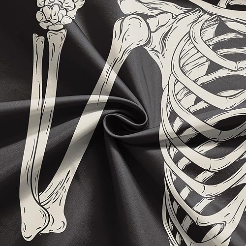 Miniatura 5 de Cortina de ducha de Halloween para baño, diseño de esqueleto, música, esqueleto y día de los muertos, calavera, gótica, gris oscuro, horrible y