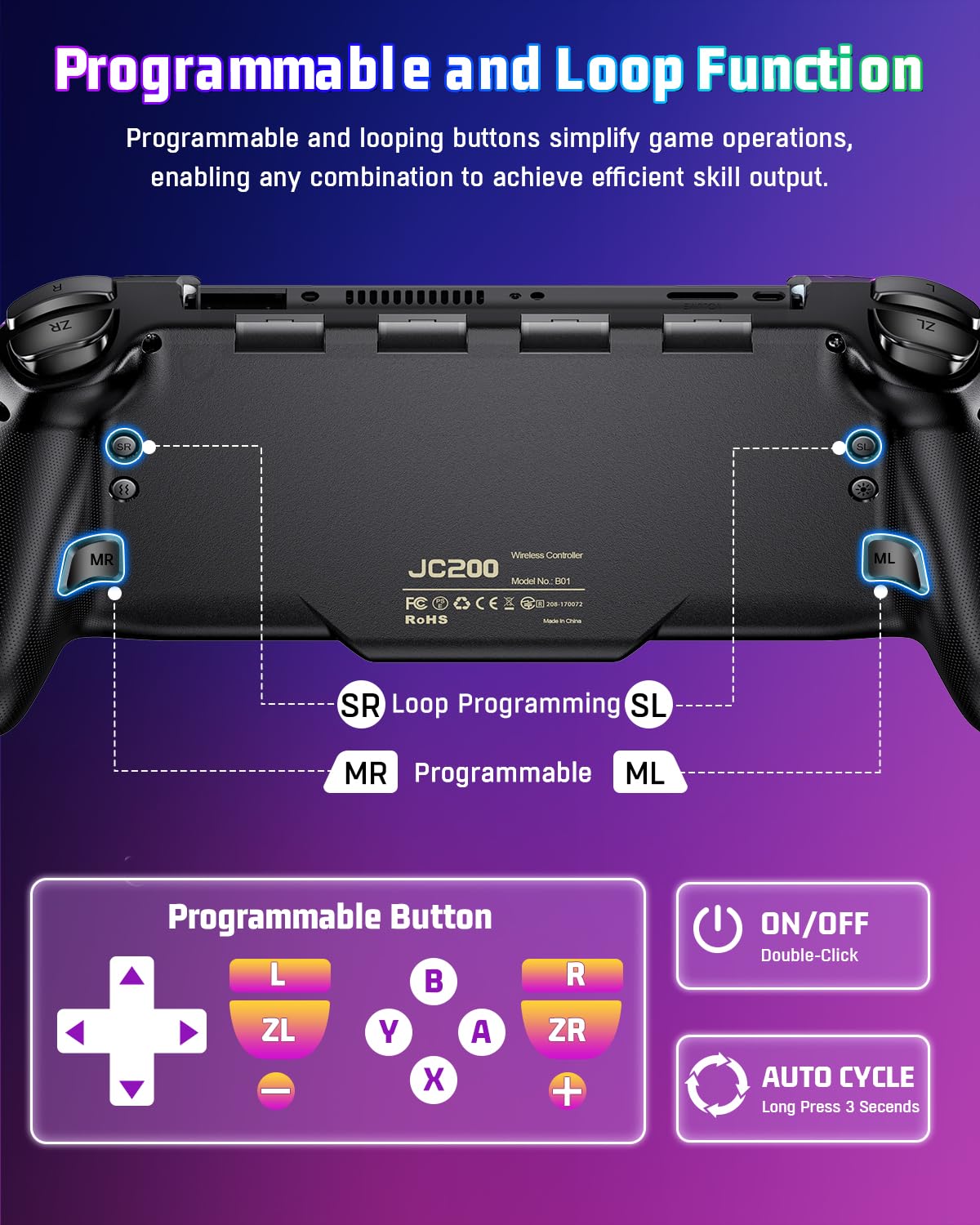 Switch Controller per Nintendo Switch/OLED, Controller Switch Pro Joypad monopezzo, Controller di modalità portatile ergonomico a grandezza naturale con batteria/turbo/programmazione