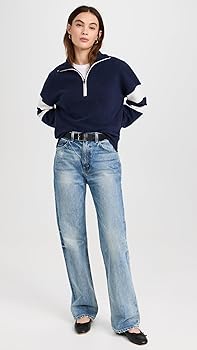 Faherty Women's Beach Fleece Quarter Zip, Navy Multi, XS at