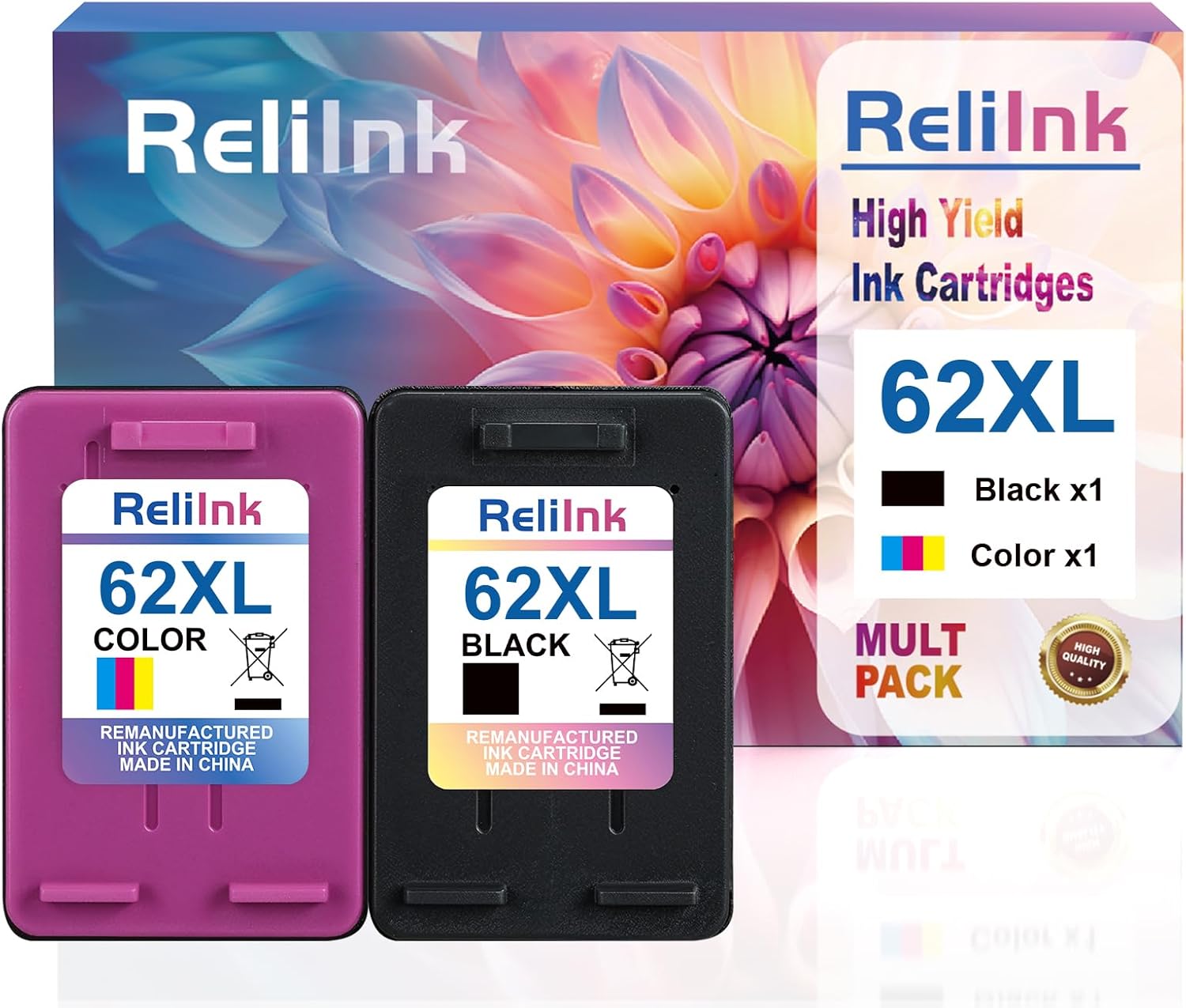 62XL Ink Cartridges Black and Color Remanufactured Replacement for HP Ink 62 HP62XL Combo Pack Fit for with Envy 5540 5640 5660 5665 7640 7645 OfficeJet 5740 5741 8040 200 250 Mobile Printer