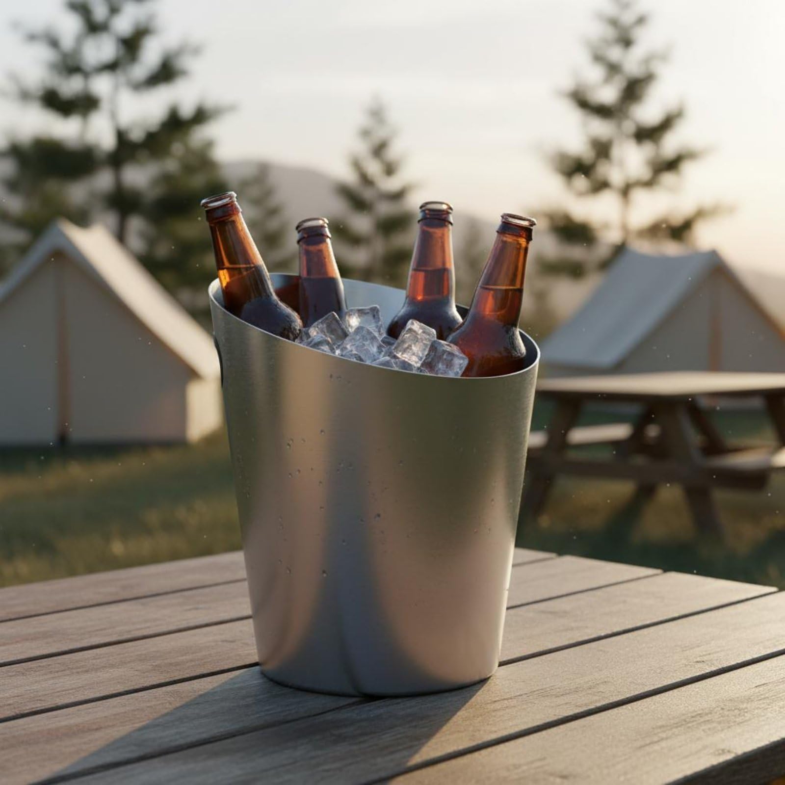Outdoor Getränkekühler Sektkühler Eiskübel Getränkewanne Eisbehälter aus Rostbeständigem Edelstahl mit Gummiertem Griff Effiziente Kühlung für Bier, Roségold, Groß 5L