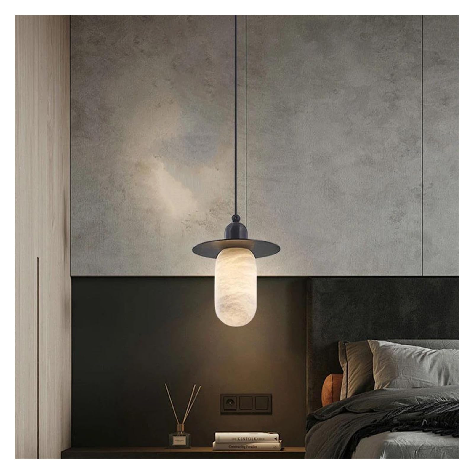 HYJAUSXB Natural Marble Series LED Chandelier Pendant Light Suspension Luminaire Lampen Alabaster Hanging Lamp for Living Room(C)