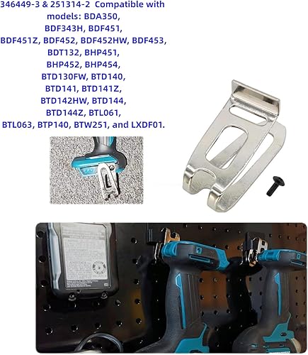 Miniatura 3 de 346449-3 & 251314-2 Kit de clip y tornillo para cinturón para ganchos de cinturón sustituye a las herramientas inalámbricas Makita 324705-1 346034-2