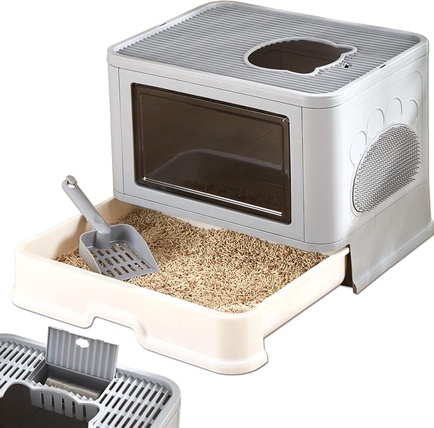 PRIJESSE Top Entry Cat Litter Box, Large Foldable Cat Potty for Cats with Cat Plastic Scoop, Drawer Structure for Easy Clean,Closed…